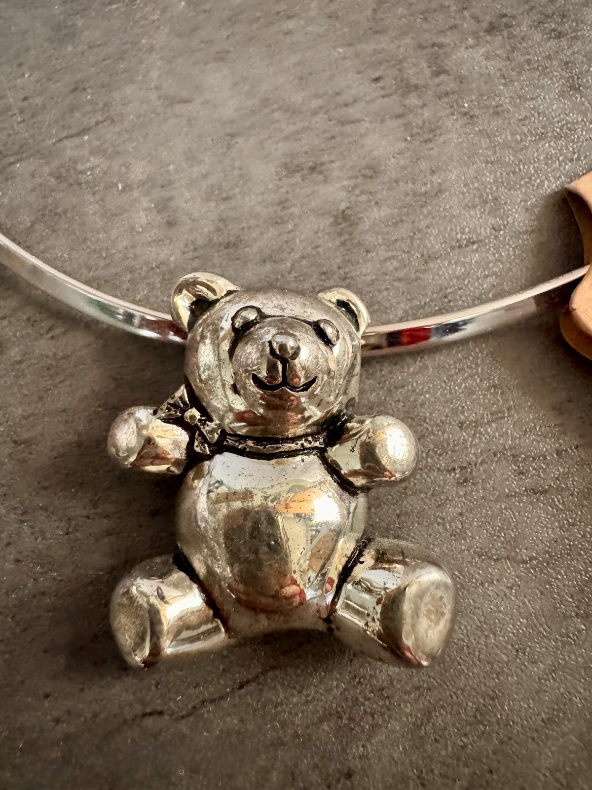 Silver Teddy Bear Pendant, Choker Converts To Pin Matching Earrings
