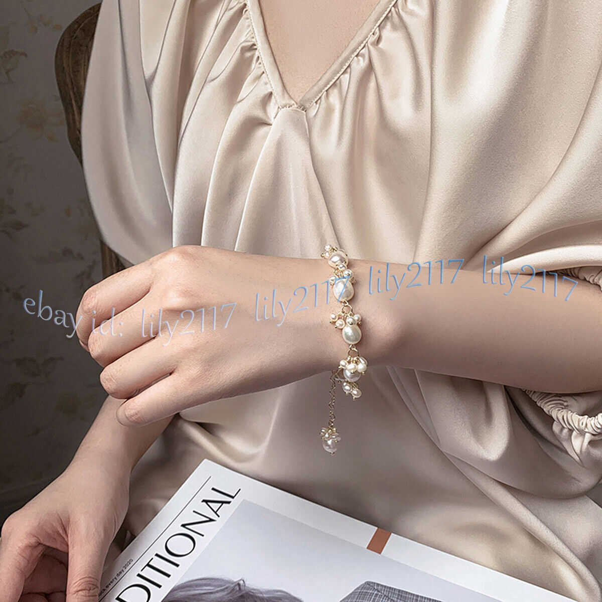 Genuine Natural 11-12mm White Freshwater Baroque Pearl Beads Bracelet 6-9”