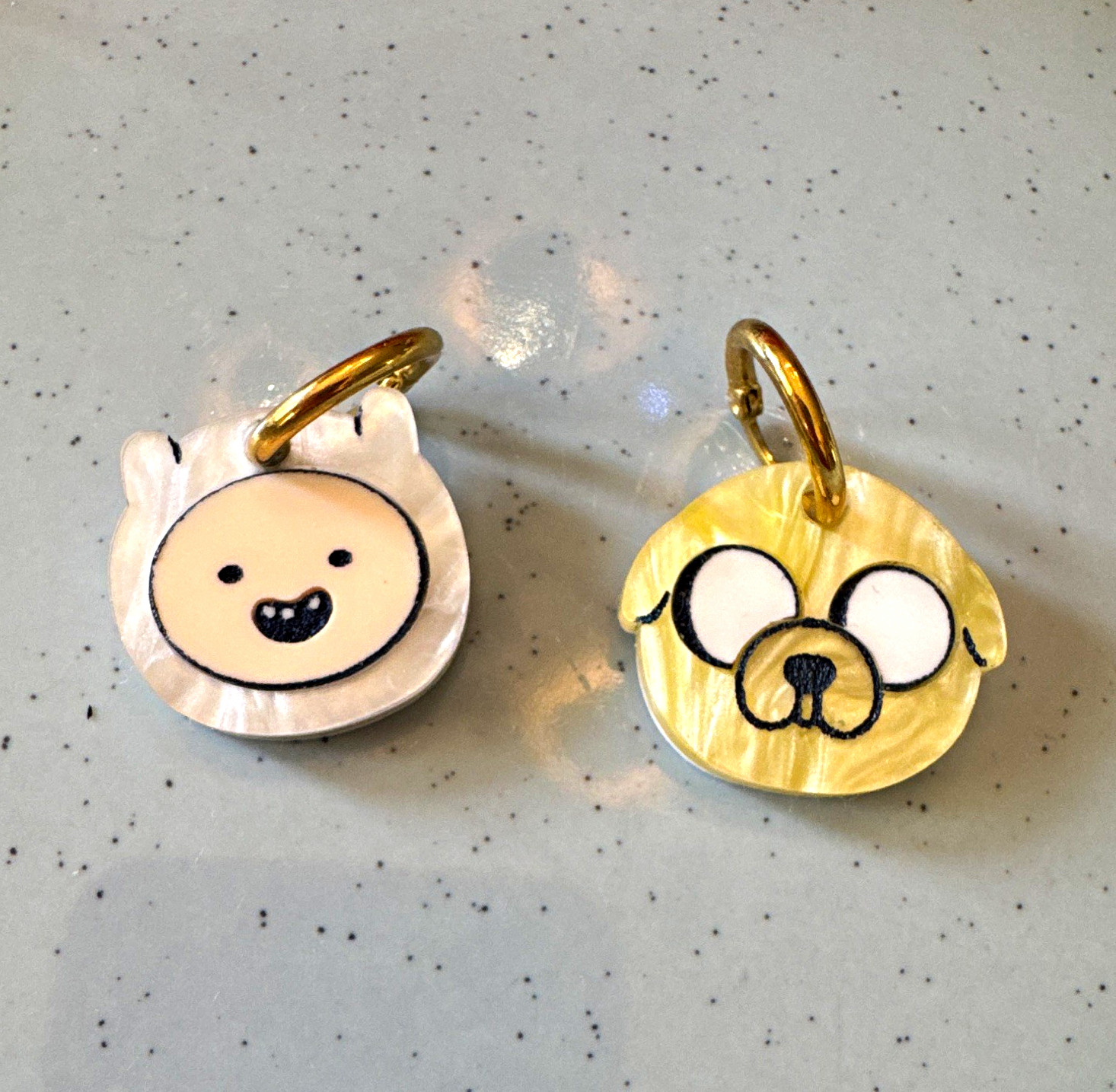 Adventure Time Cartoon Face Acrylic Round Dangle/Drop Huggie Earrings Gold Tone
