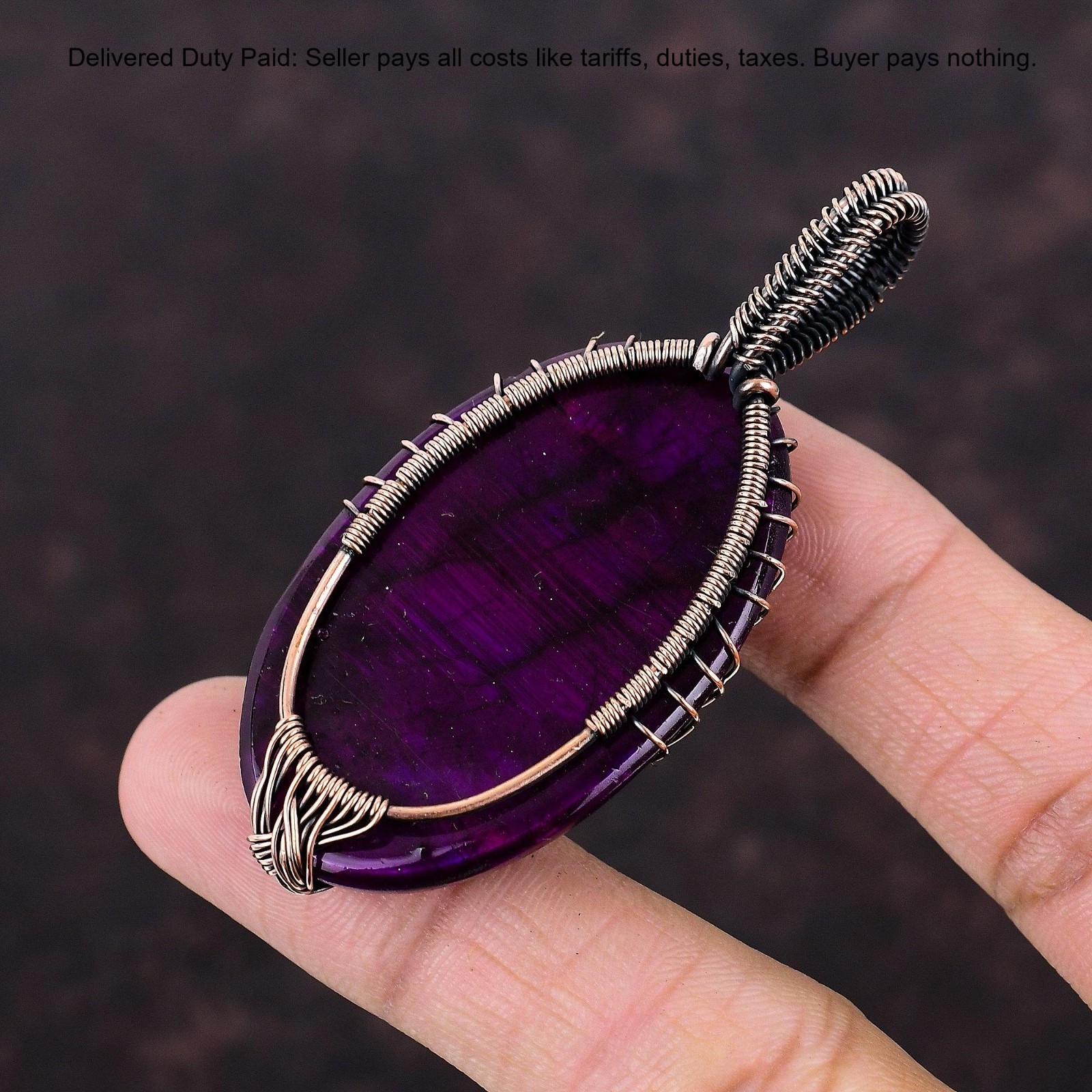 Natural Pink Fire Labradorite No Stone Copper Third Eye Chakra Pendant Jewelry