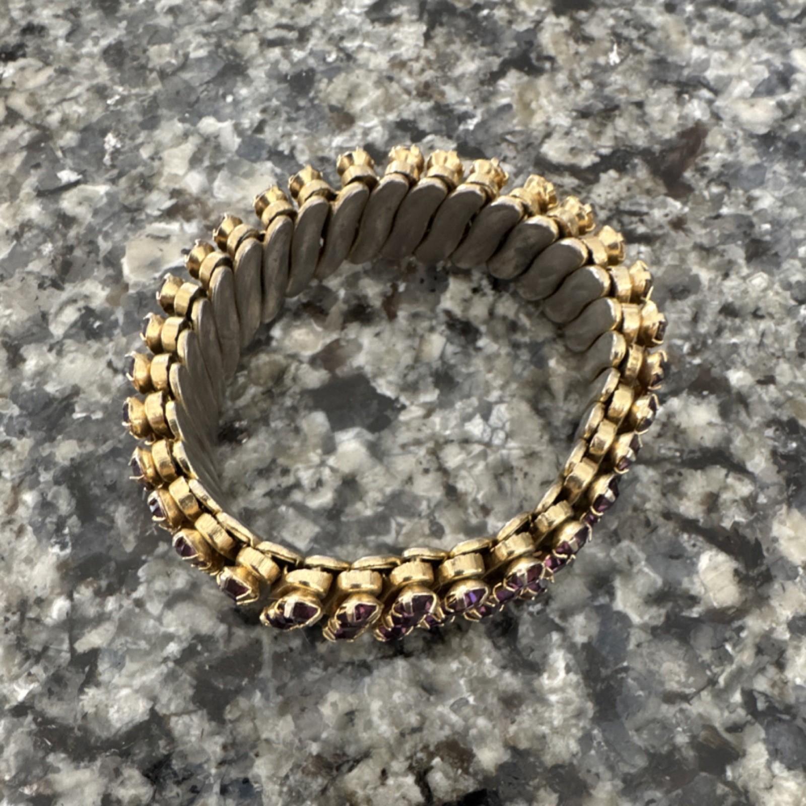 Stretch Tennis Bracelets Silver Gold Purple Clear Round Rhinestone Set of 2