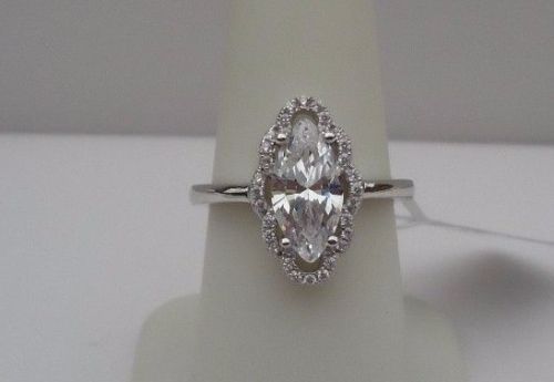 MARQUISE CENTER BRIDAL RING W/ 3 CTS LAB CREATED ACCENT / 925 STERLING SILVER