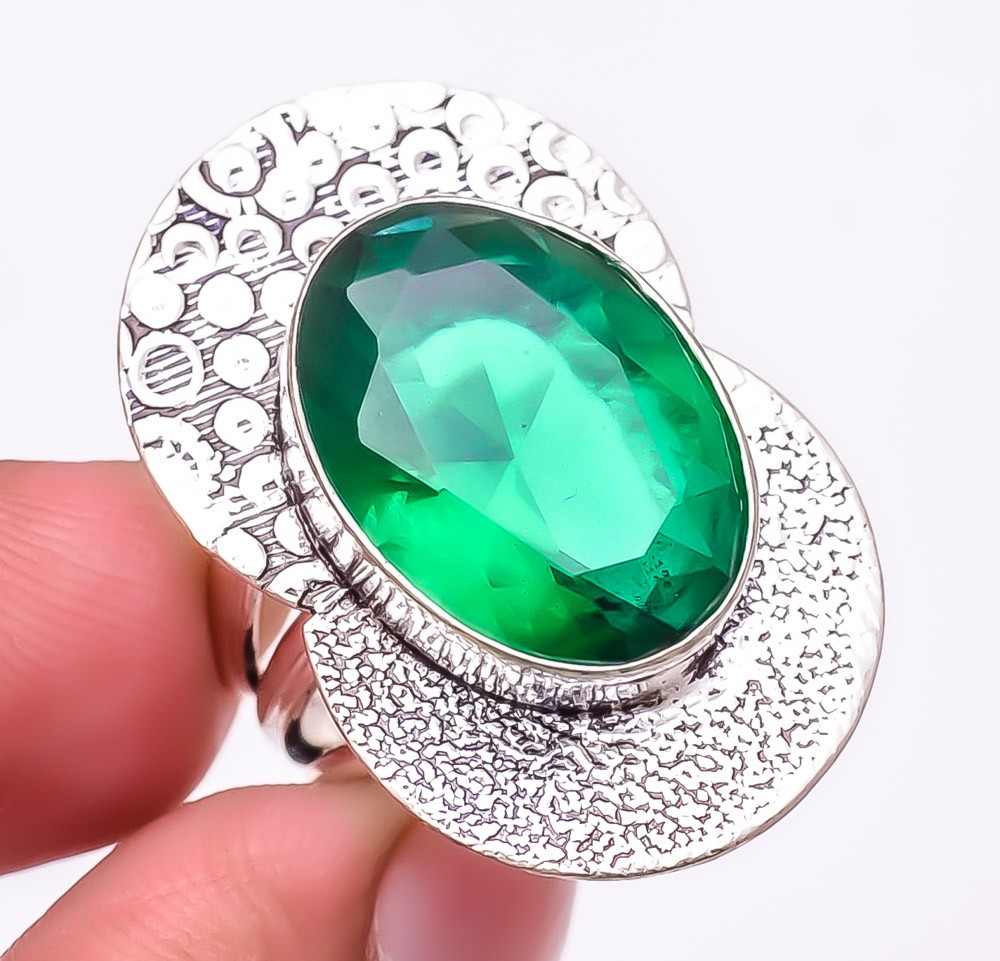 Tsavorite Quartz Gemstone 925 Silver Plated Jewelry Ring s.7 T8691