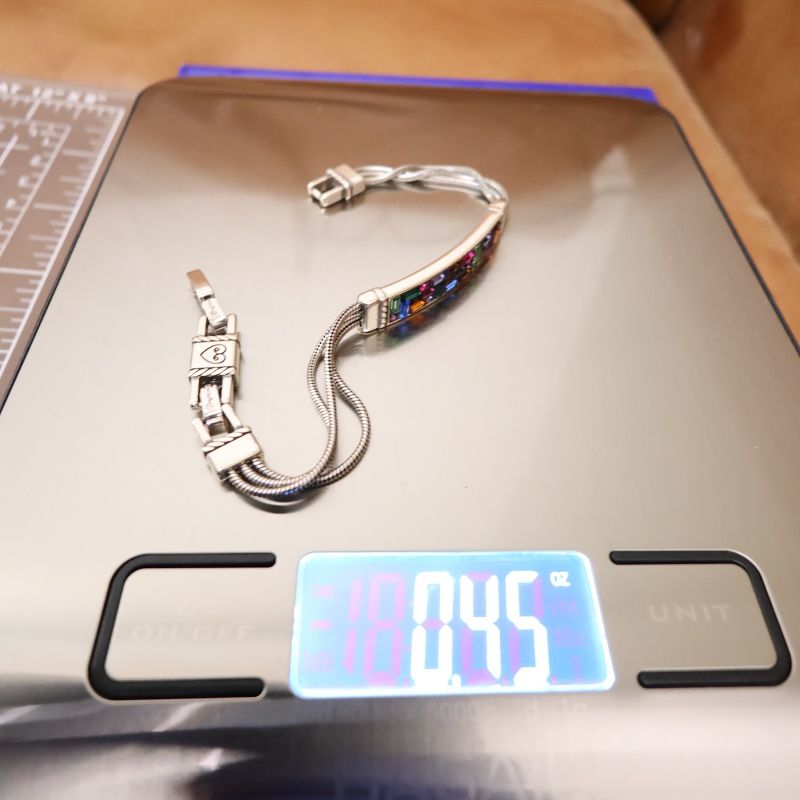 Brighton bracelet rainbow bar crystals silver plated signed adjustable