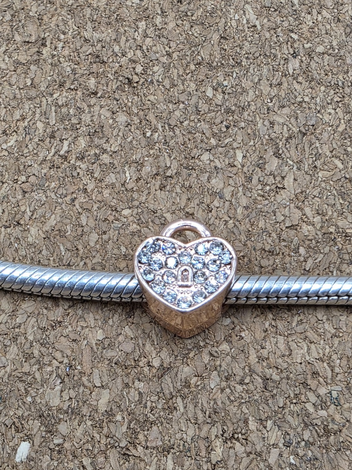 Authentic Cz Rose Gold Heart Lock Spacer European Charm Bead