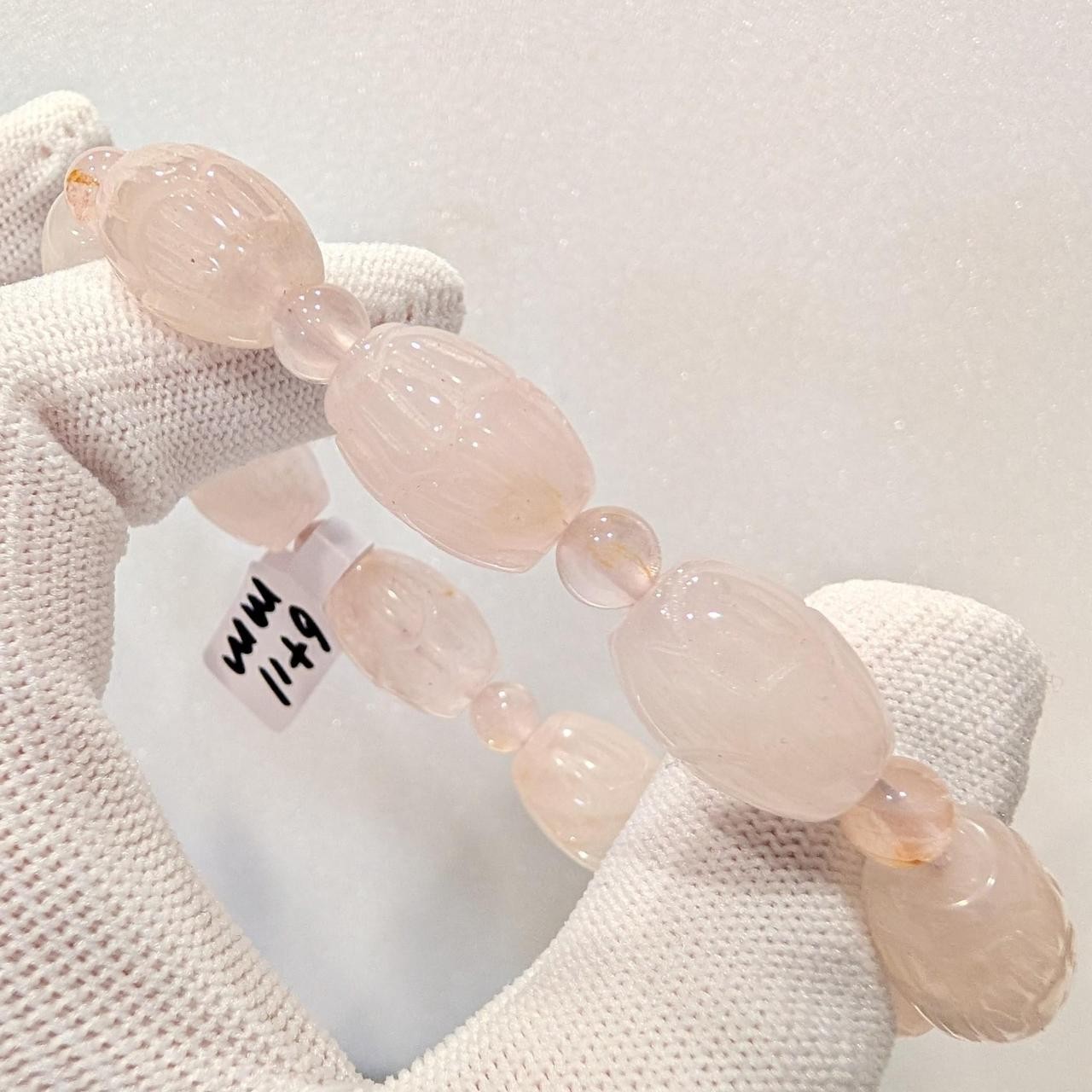 6+11mm Carved Rose Quartz Barrel Bead Bracelet *ON SALE: see description