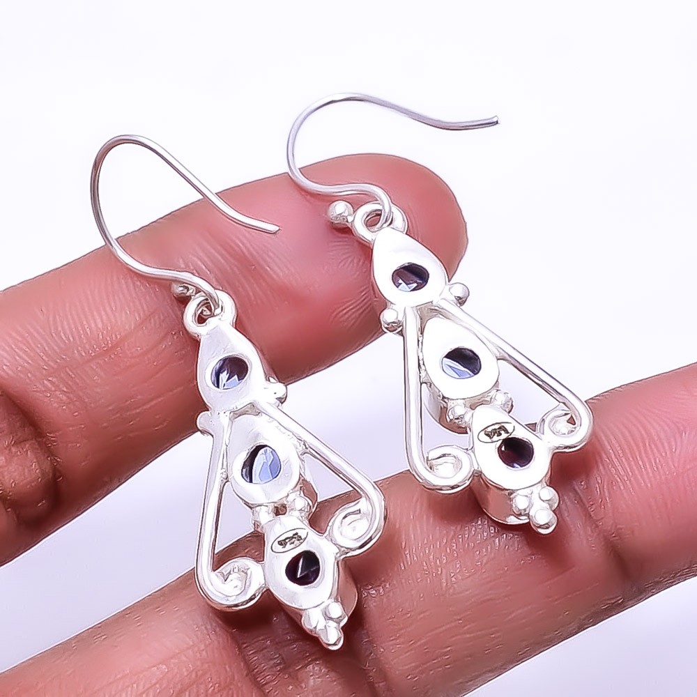Tanzanite Multi Collet 925 Sterling Silver Earring 1.95″ E32, Christmas Gift