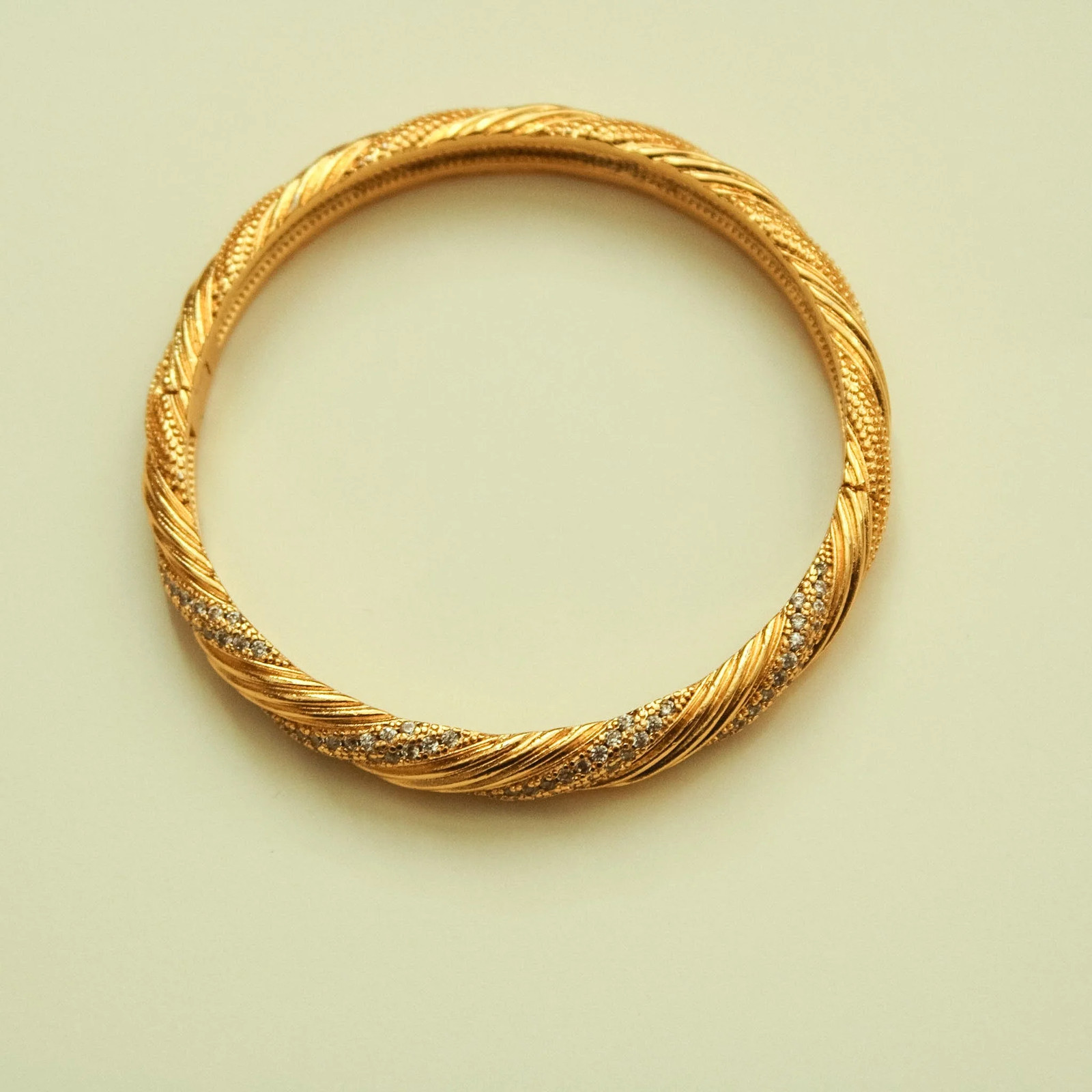 Twisted CZ Pavé Bangle — 22K Gold