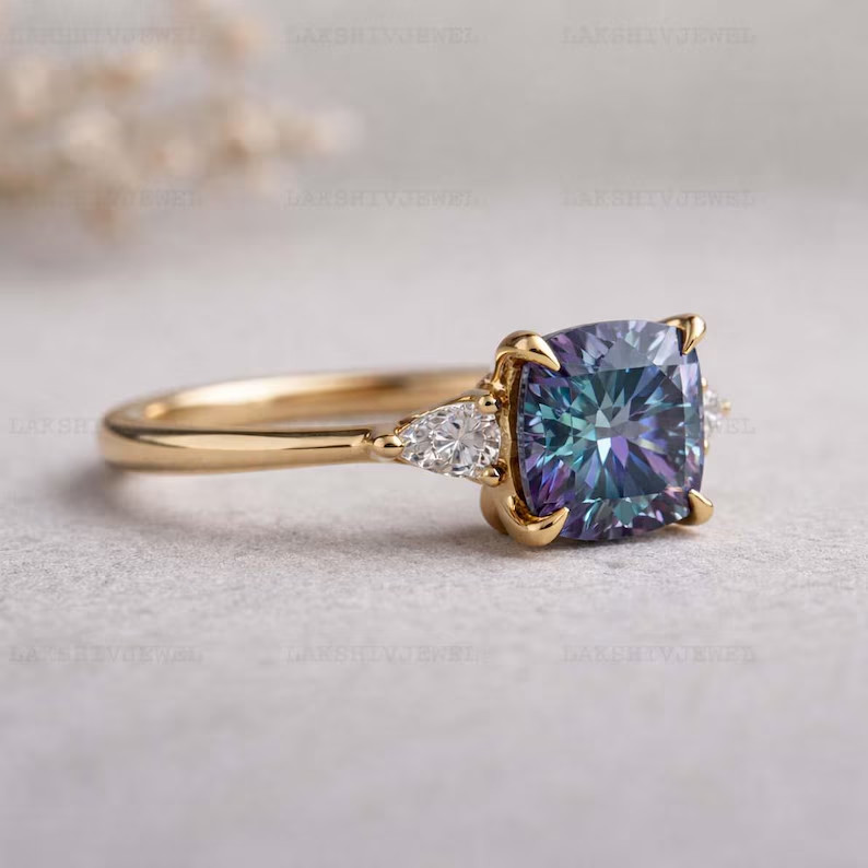 Alexandrite Ring, Gold Alloy, Anniversary Birthday Gift For Her, Women Ring