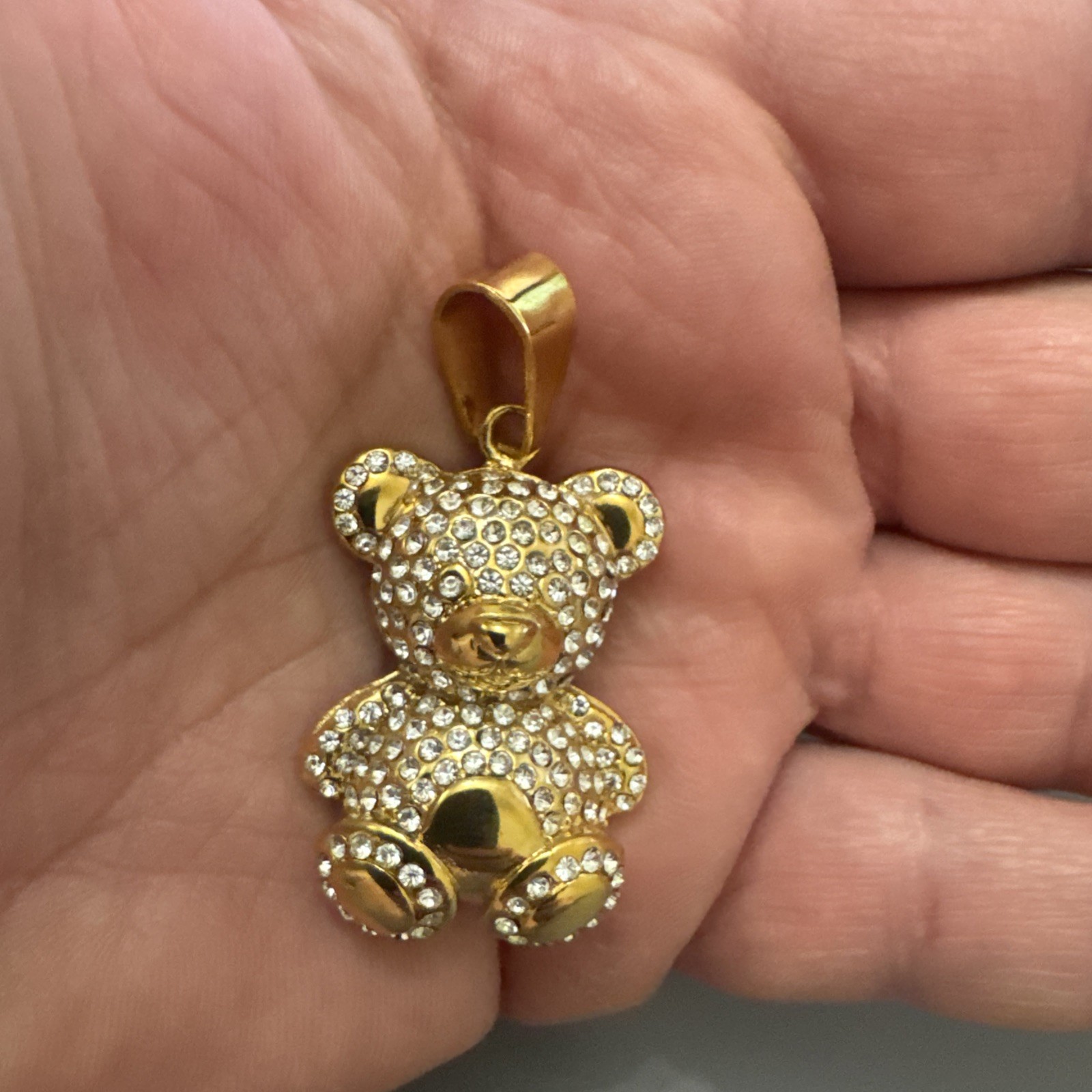 Teddy Bear Studded Gold Plated Stainless Steel Pendant 24 Inch Necklace Gift Her