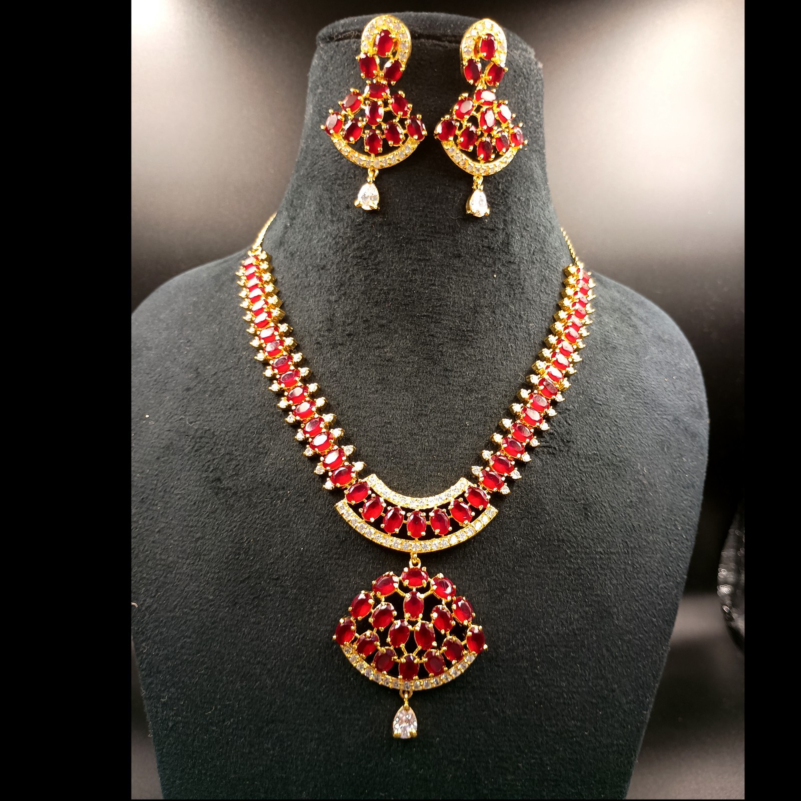 Bollywood 22K Gold Plated Ruby Necklace Set Traditional Wedding Wear Oval Stone