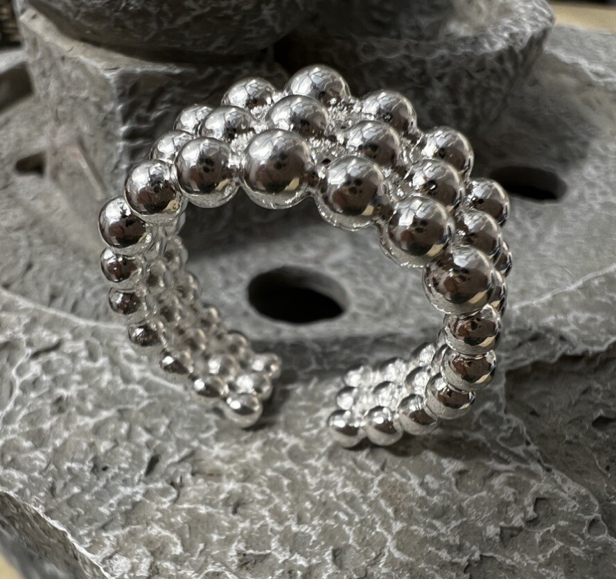 3 Tier Bubble Ball Ring Open Size No Silver Stamp? Selling As Costume Jewellery!