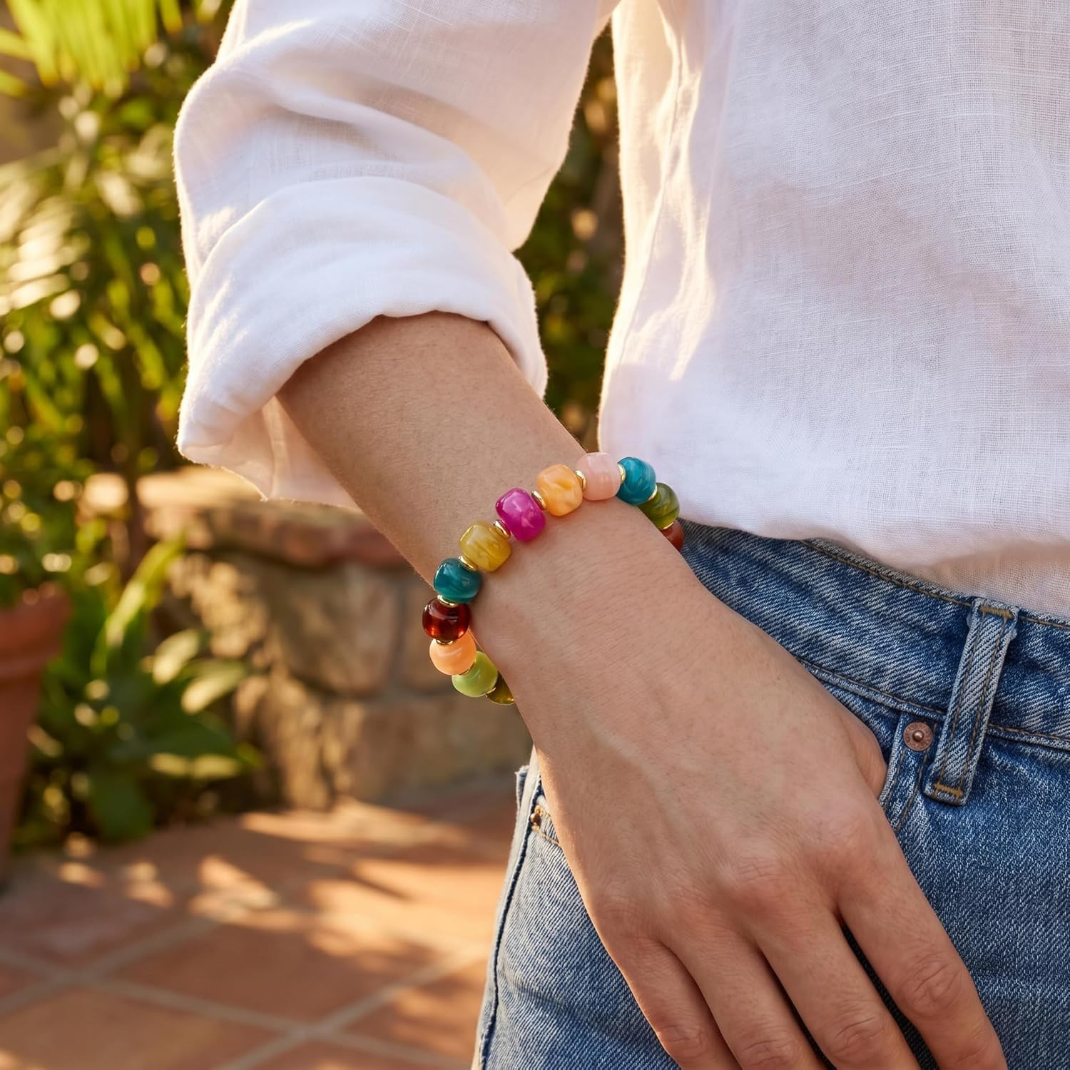 Colorful Beaded Heart Bracelets for Women Trendy Multicolor Acrylic Resin Beads