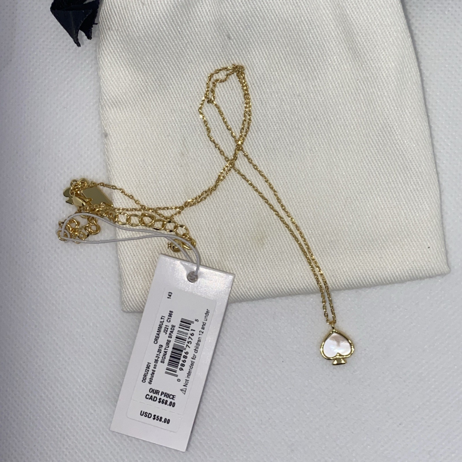 Kate Spade Everyday Spade Enamel Mini Pendant Necklace (Cream) NWT! MSRP $58