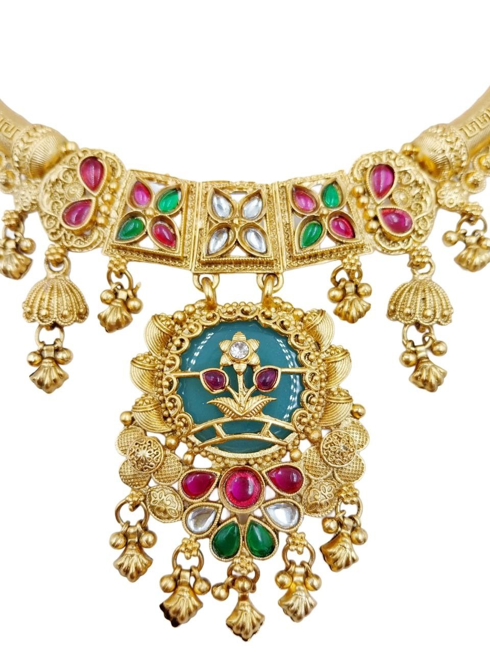 Indian Necklace Jewelry Bollywood Gold Heritage Bridal Earring Kundan Choker Set