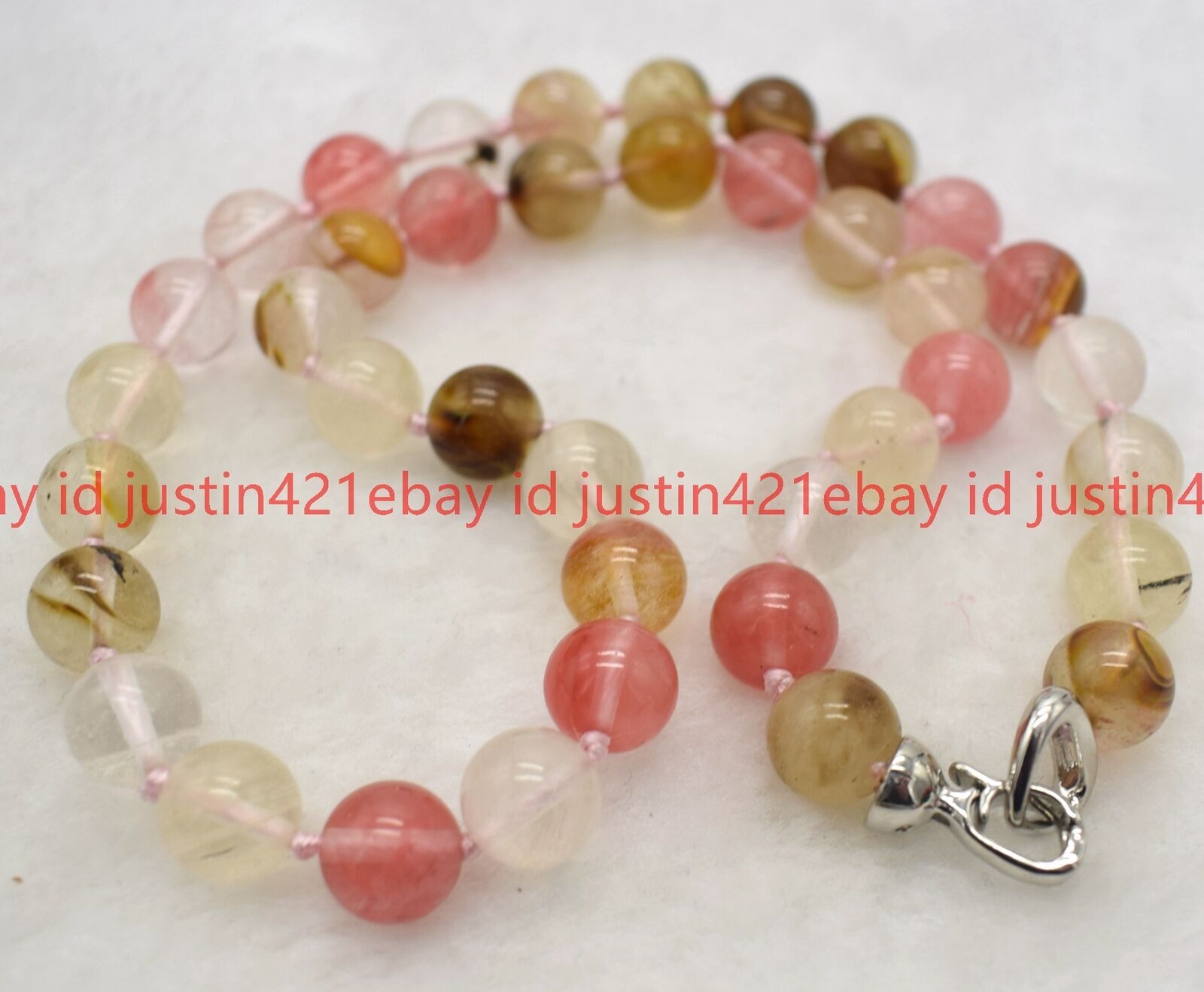 Natural 8/10mm Multicolor Round Gemstone Beads Necklace 18″ 925 Silver Clasp AAA