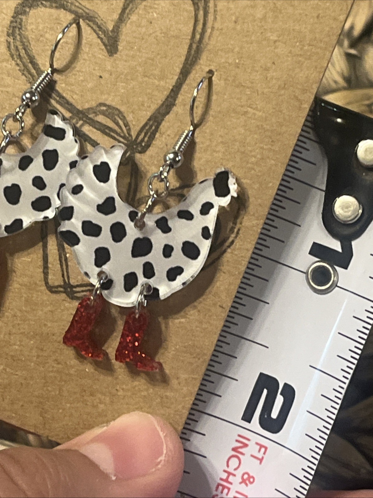 Black & White Chicken & Red Boots Earrings