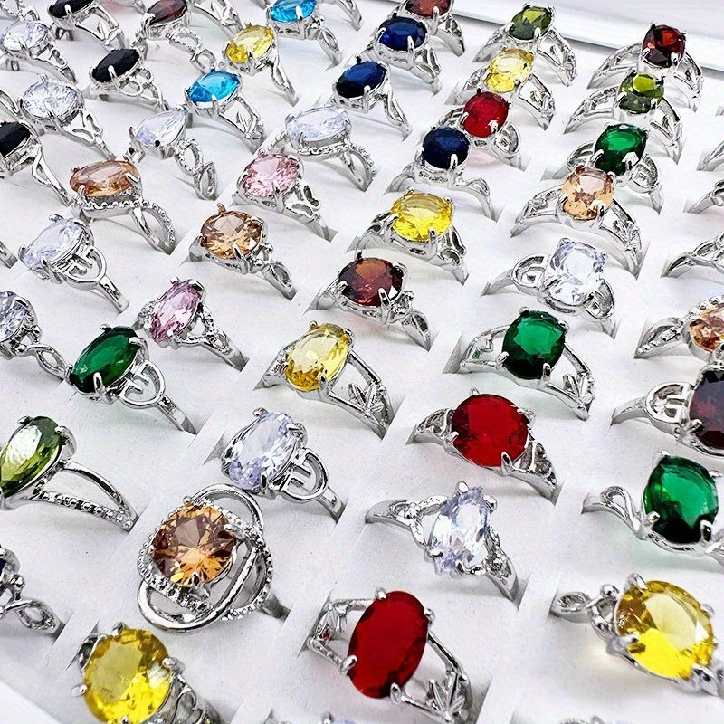 25/50Pcs Wholesale Colorful Crystal Mixed Ring Bulk Finger Band Ring Jewelry Lot