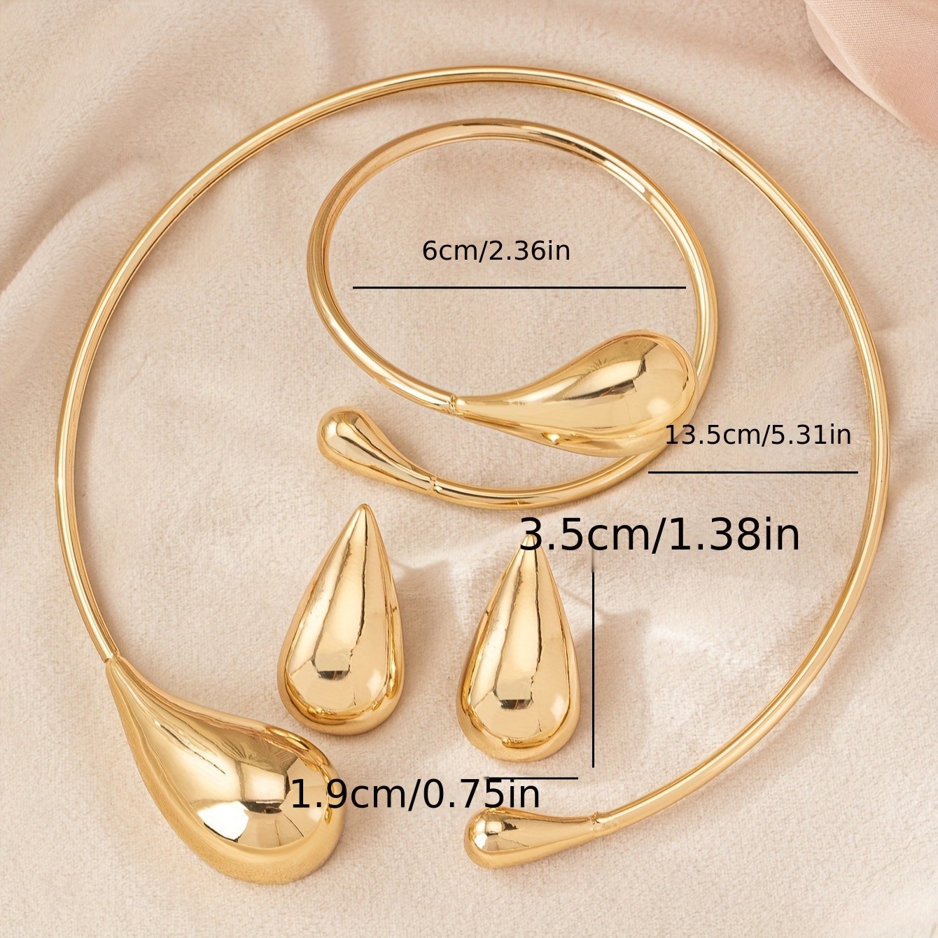 Women’s Vintage Teardrop Jewelry Set Necklace Bracelet Earrings 3-Piece Alloy