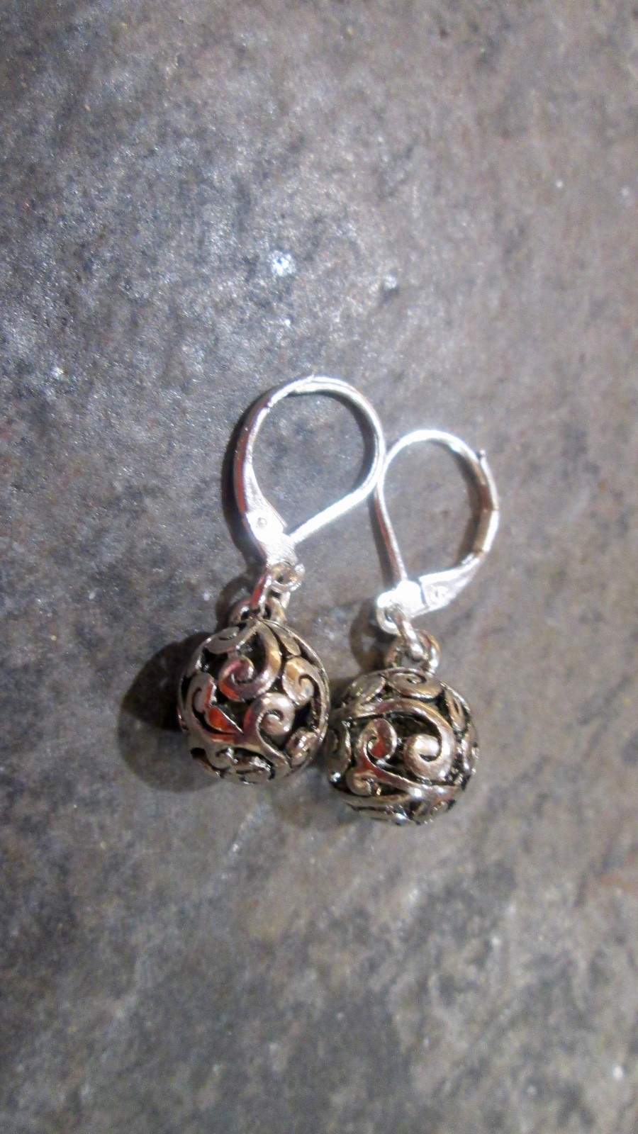 Silver Filigree Ball dangle Earrings with Sterling Silver Leverbacks