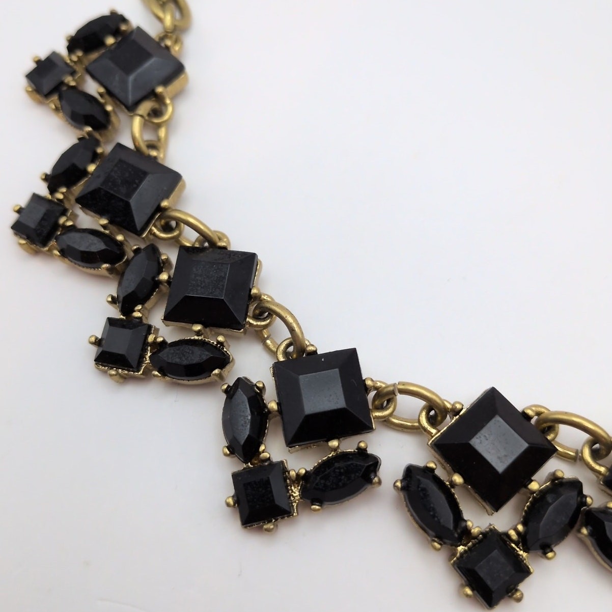 J. Crew Black Crystal Rhinestone Gold Tone Statement Necklace 17in-19.75in