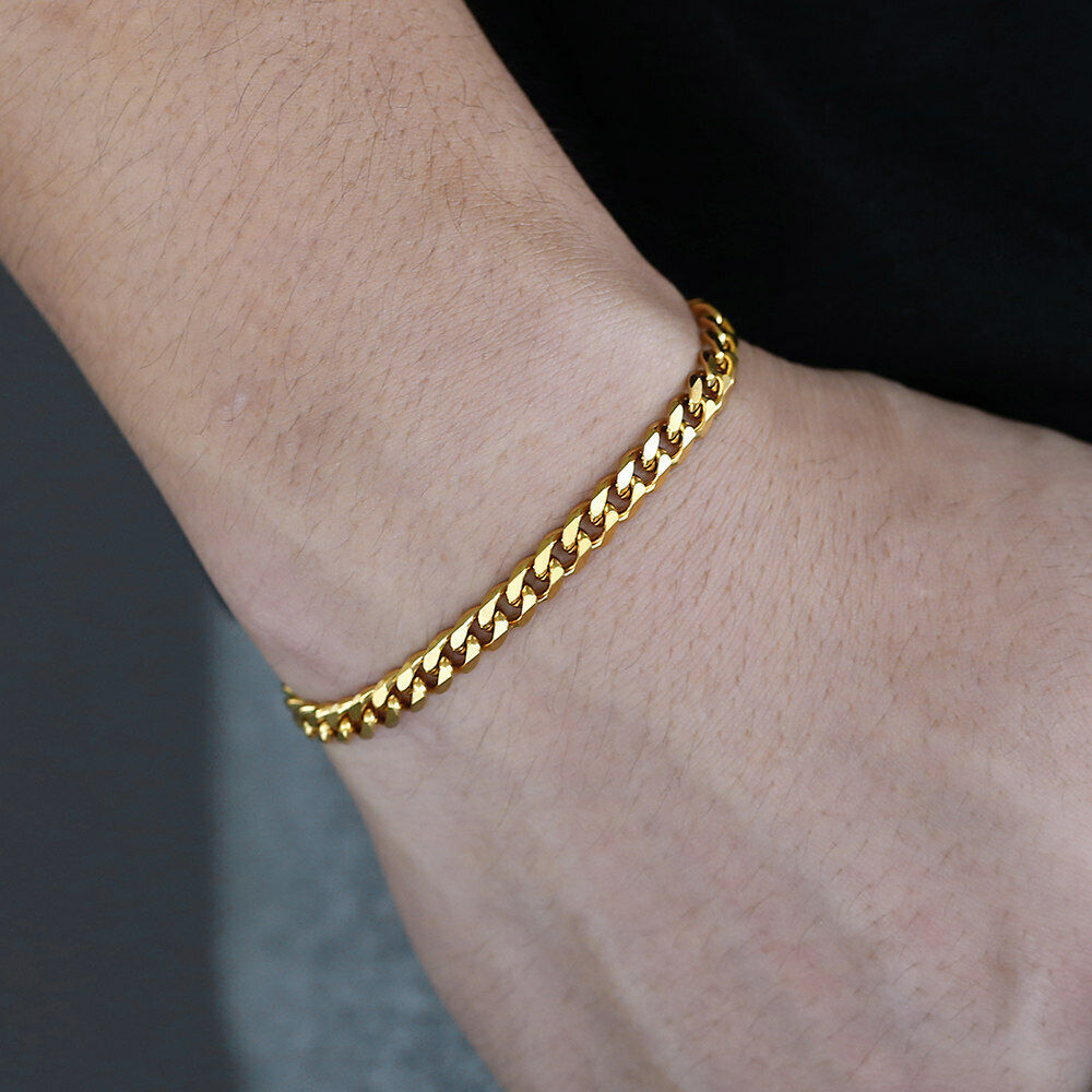 14K Gold Plated Stainless Steel Cuban Curb Chain Necklace Bracelet 3/5/7/9/11mm