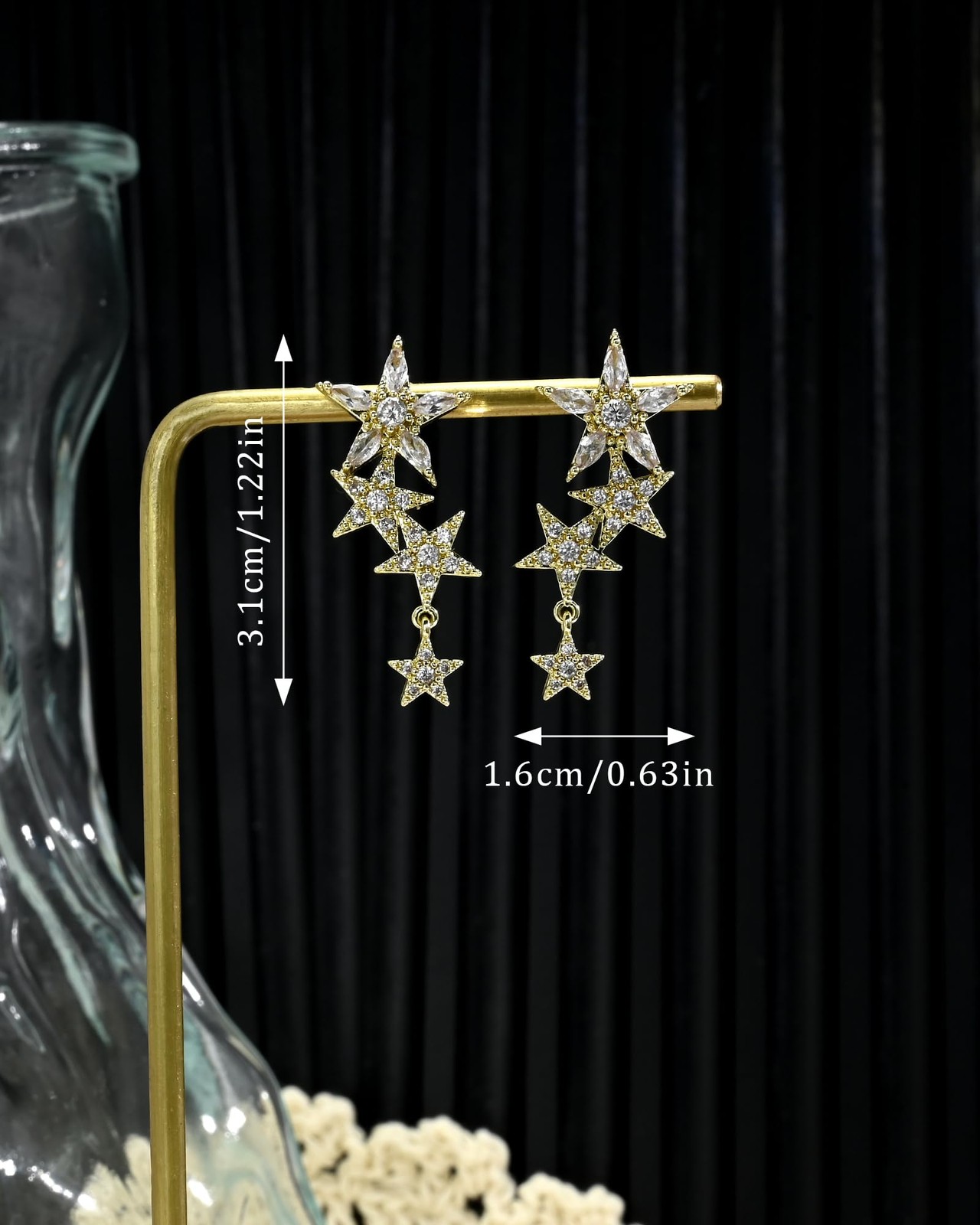 Watforsh 14k Gold Plated Star Earrings for Women Four 3.1cm x 1.6cm, gold