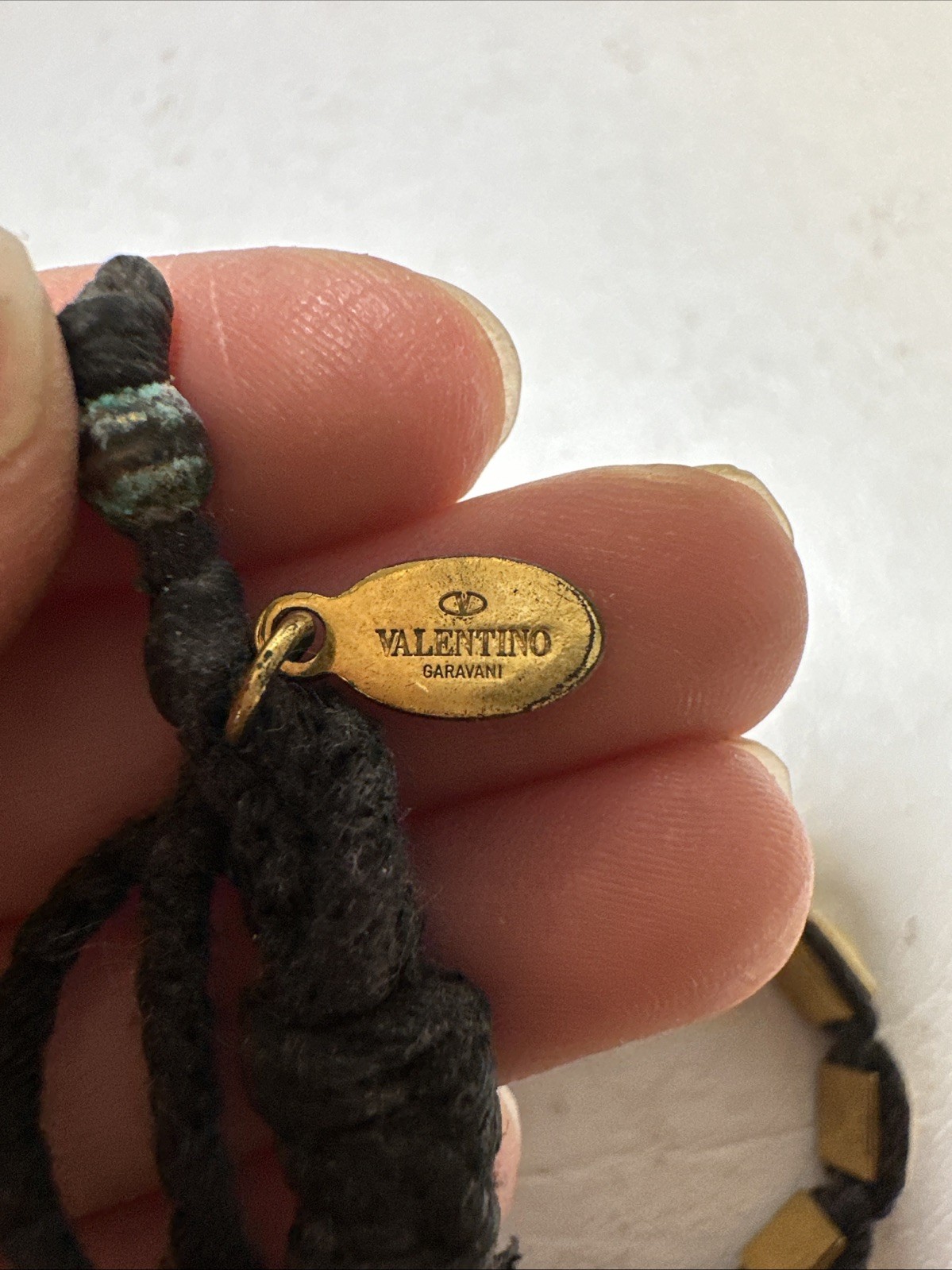 Valentino Garavani Two Braided Rockstud Bracelets Black &Gold