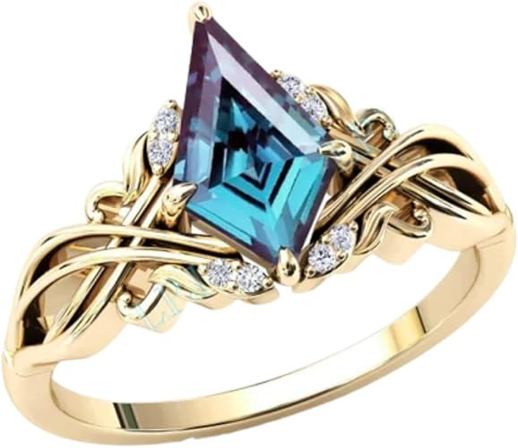 2ct Engagement Ring, Kite Cut Alexandrite Gemstone Bridal Wedding Ring for Women