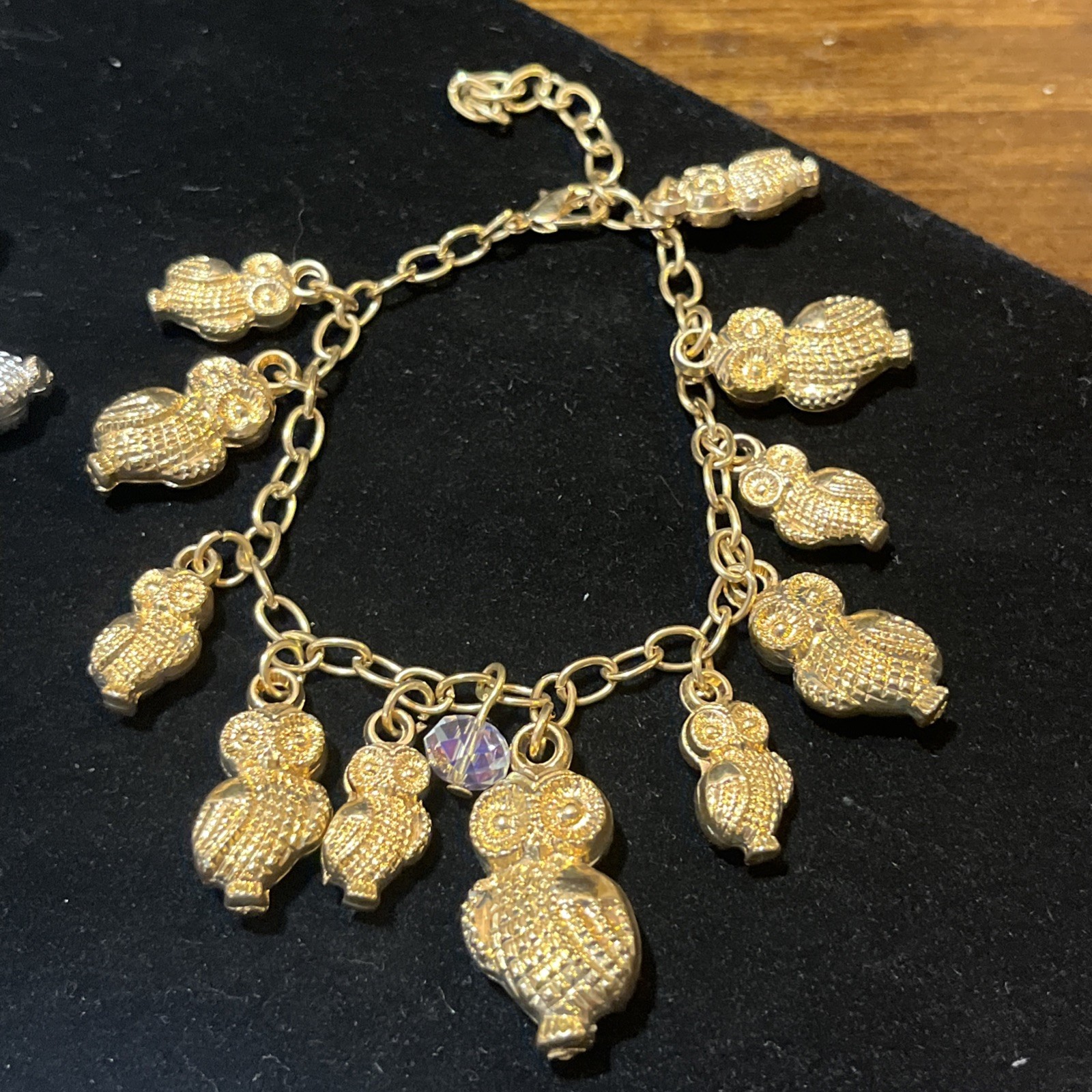 Owl Gold Silver Tone Charm Bracelets Jewlery Set Dangle Mixed Materials Womens