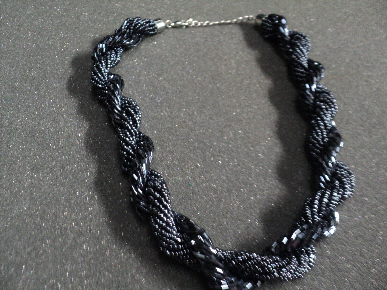 Necklace Czech Seed Bead Twisted Strand Rope Black 18″ L + 2.5″ Extender Vintage