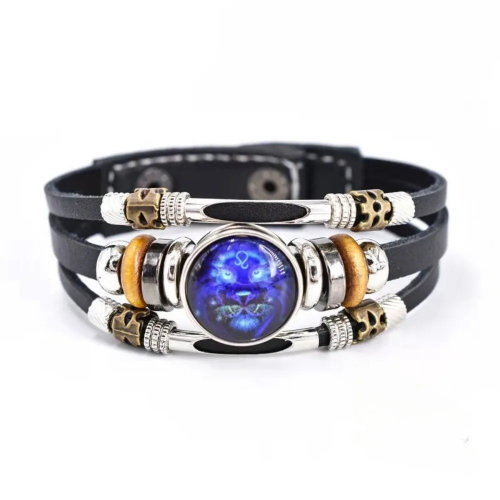 Zodiac Signs Spirit Bracelet, Beaded 12 Constellation Zodiac Leather Bracelet