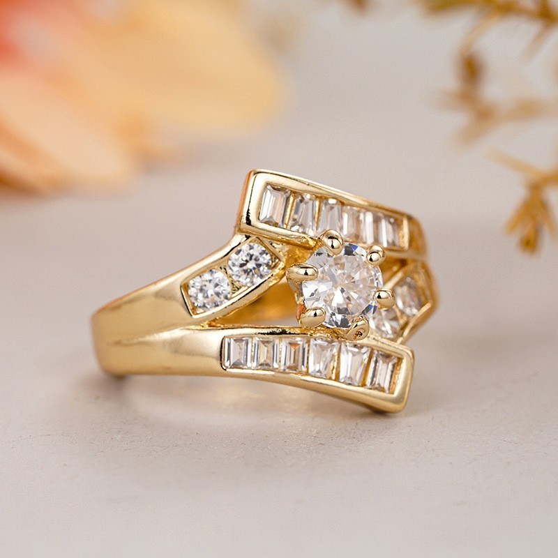 Stunning Round Cut Simulated Diamond Channel Set Ring In 14K Yellow Gold Plated