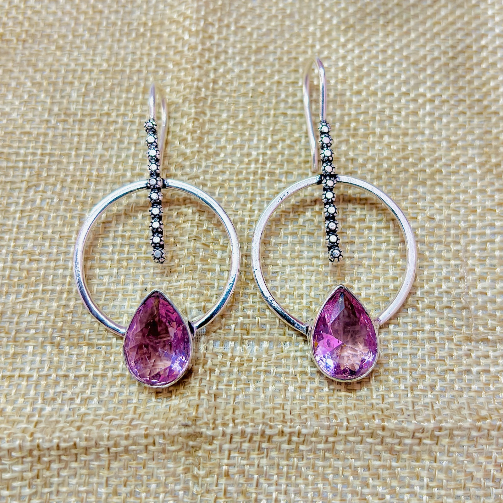 Pink Kunzite Gemstone 925 Sterling Silver Handmade Ethnic Jewelry Earrings 1.80″