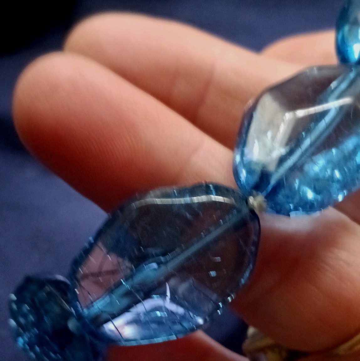 Blue Oval Faceted Beaded Stretch Bracelet, Plastic No Clasp