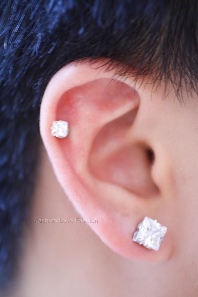 1 PAIR CZ CLEAR SQUARE/ROUND MAGNETIC EARRINGS STUDS EAR BONE EAR CUFF Men Women