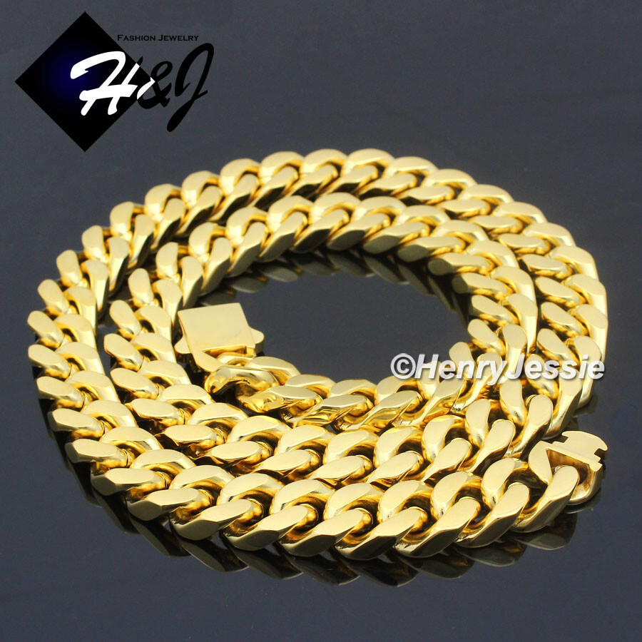 16″-40″MEN Stainless Steel 12mm Gold Plated Miami Cuban Curb Chain Necklace*N166