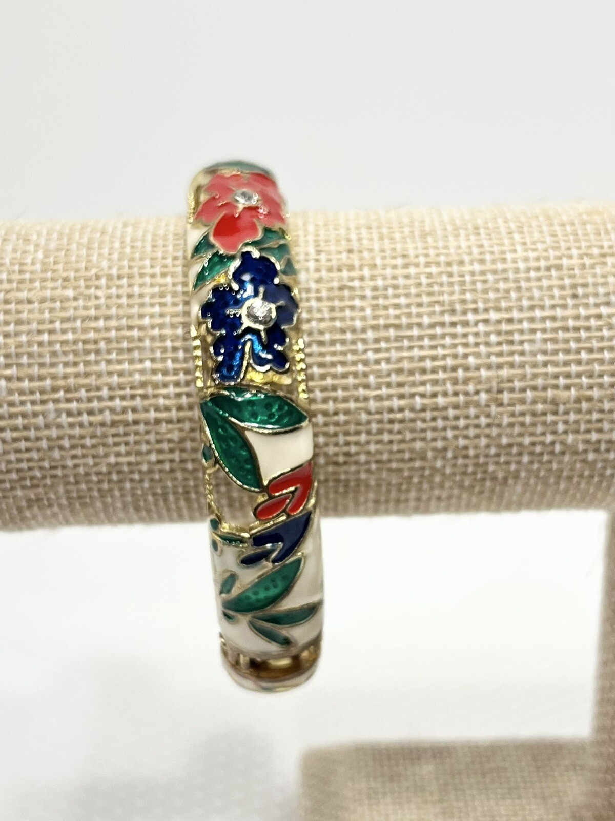Holiday Bangle Enamel Bracelet Floral Christmas Red Green Blue White and Gold