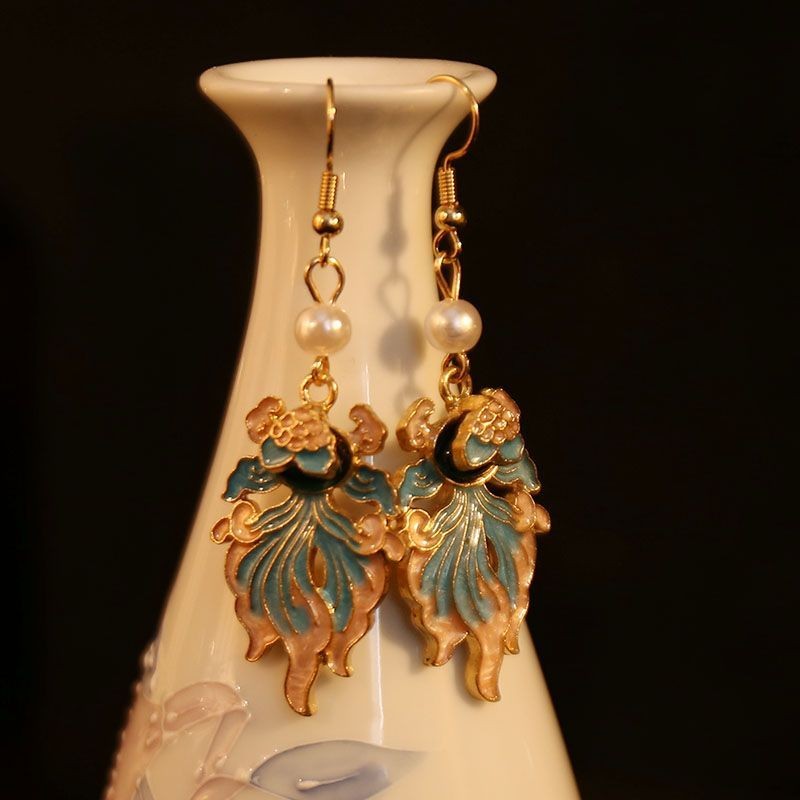 Blue Koi Fish Cloud Earrings Chinese Style Tassel For Women