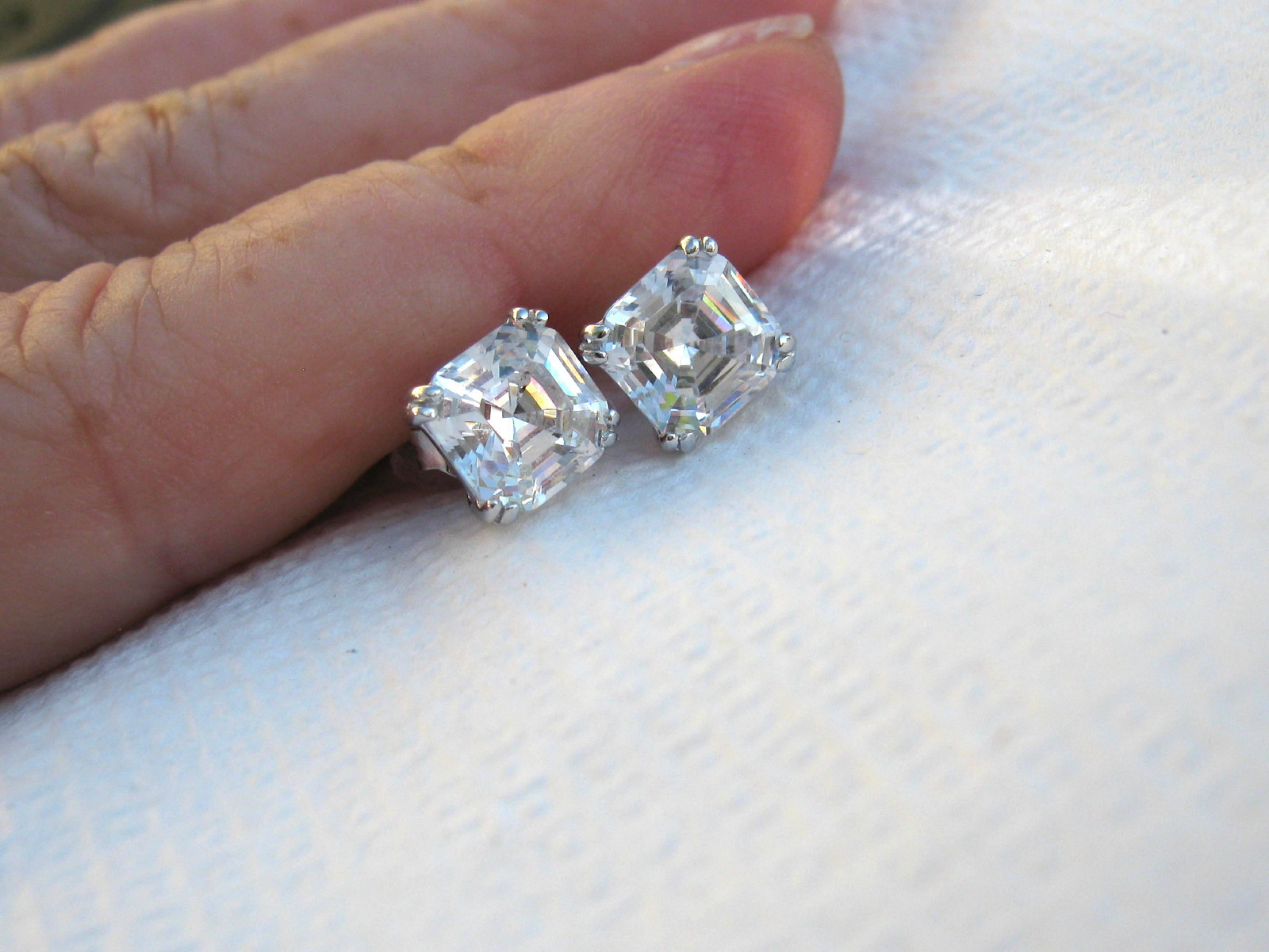 4 Ct Sterling Silver .925 Cubic Zirconia Asscher Cut Studs 7mm Square Princess