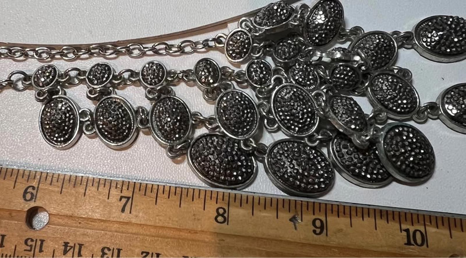 Black Tone Chain Statement Necklace in Good Condition