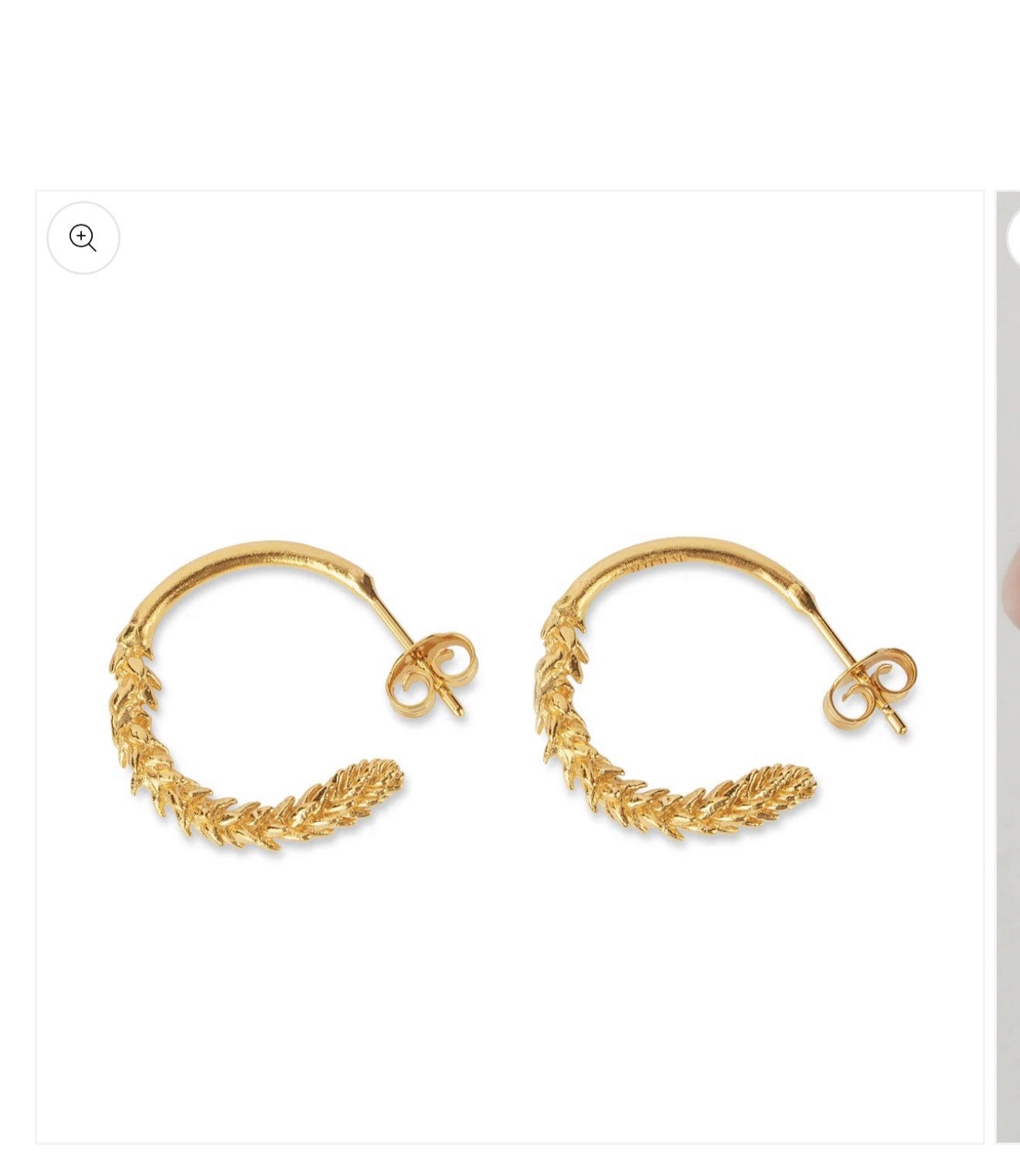 KRUA Handcrafted Gold Tone Leaf Hoop Earrings Signed Butterfly Back No Stone