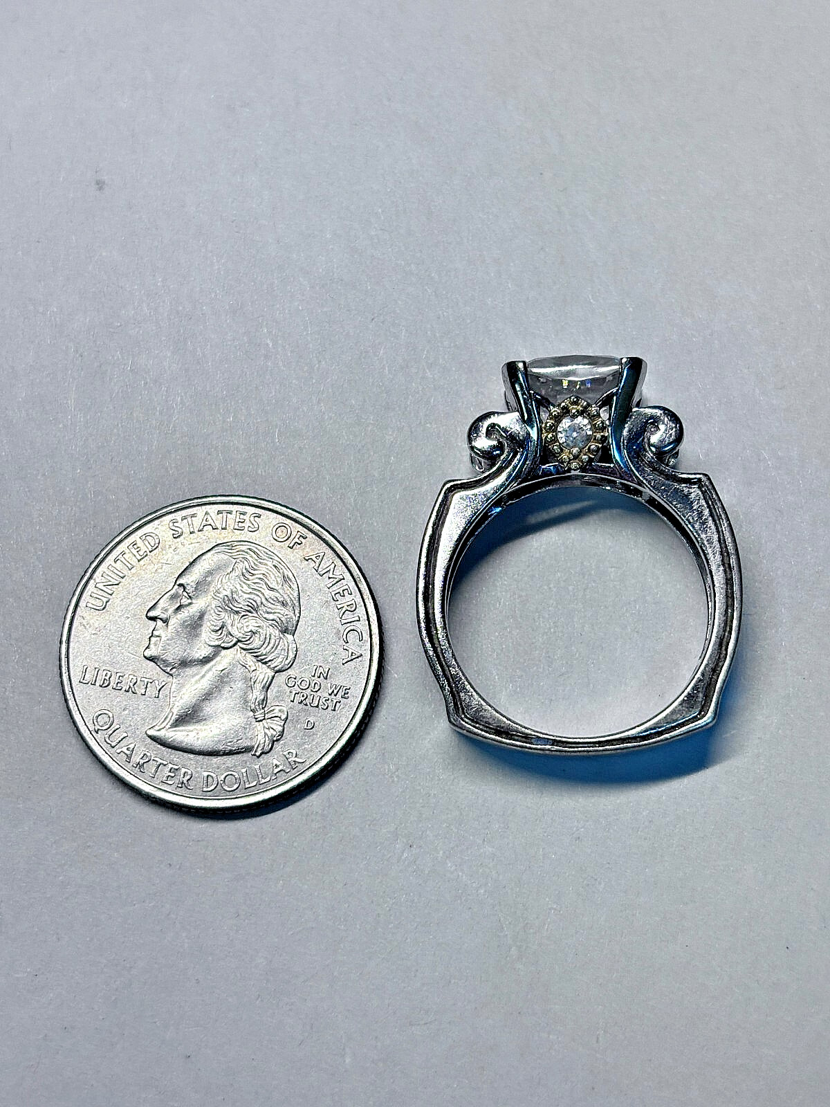 Two Tone Sterling Silver Princess Cut CZ Cocktail Ring 9.1g Size 9