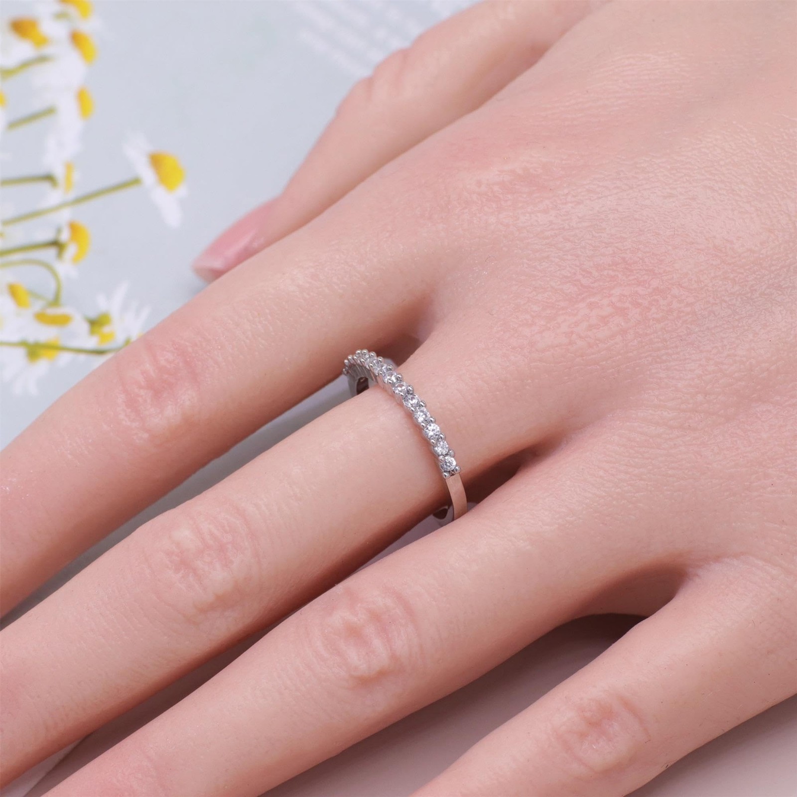 Warm Fortune Half Eternity Stackable Band Ring for Women – 18K Silver Plated Cub