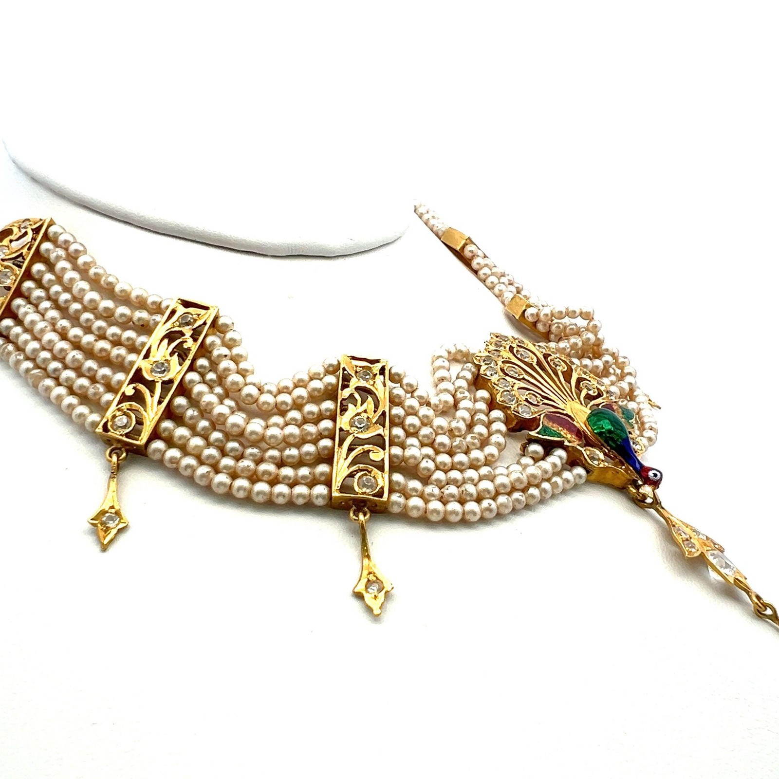 2.50 Carat Round Brilliant CZ 22 Karat Yellow Gold Peacock Motif Necklace