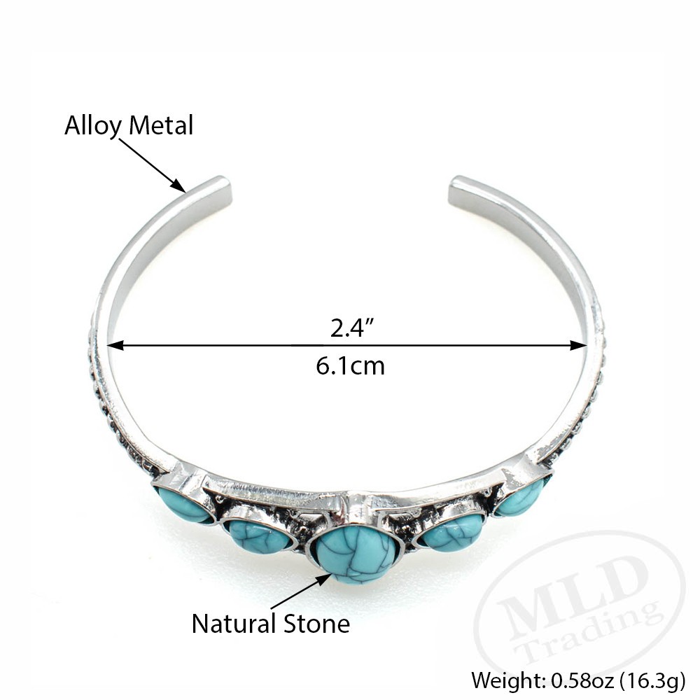 Turquoise Cuff Bracelet – Alloy Silver Tone Natural Stone Southwestern Style