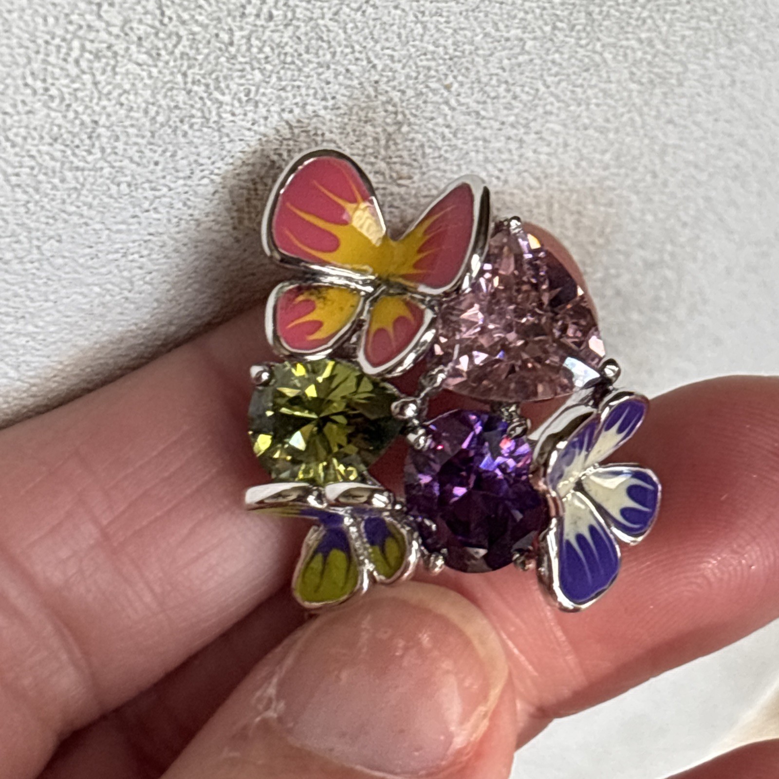 Park Lane Fairytale Pendant 16-18” Silver Tone Purple Pink Green Butterfly & Bns