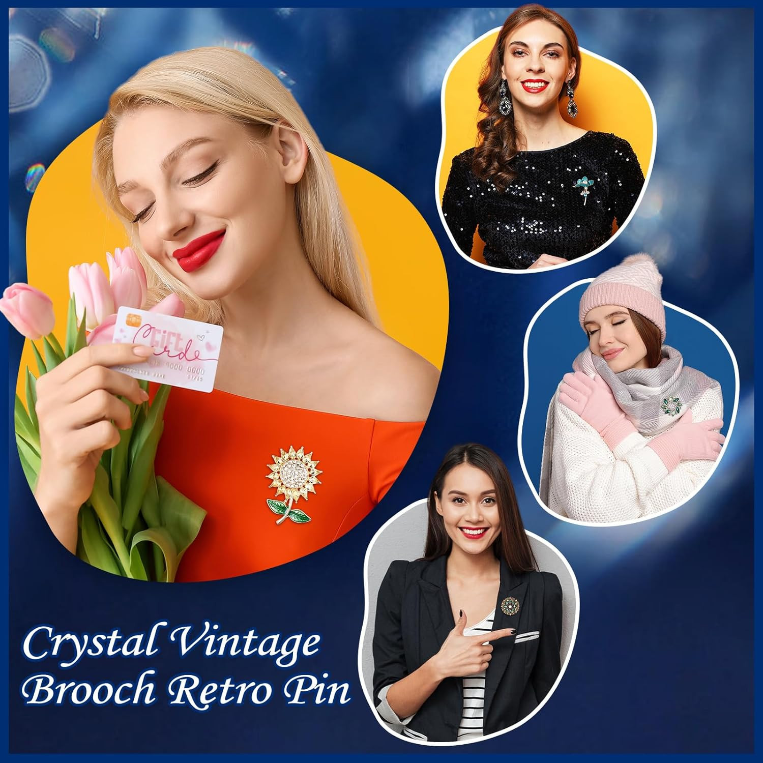 Broche de cristal con diamantes de imitaci�n, broche vintage, broche retro