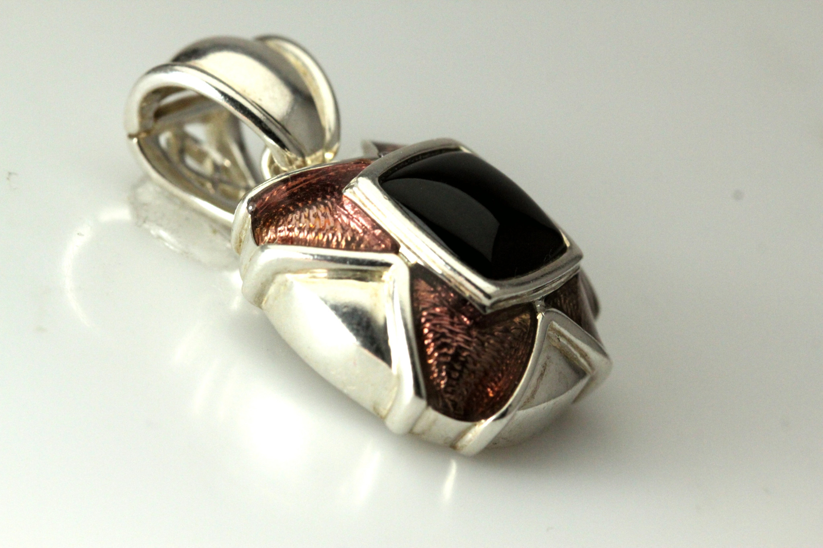 925 Sterling Silver and Copper Square Black Stone Pendant 13.1 Grams (PEN6847)