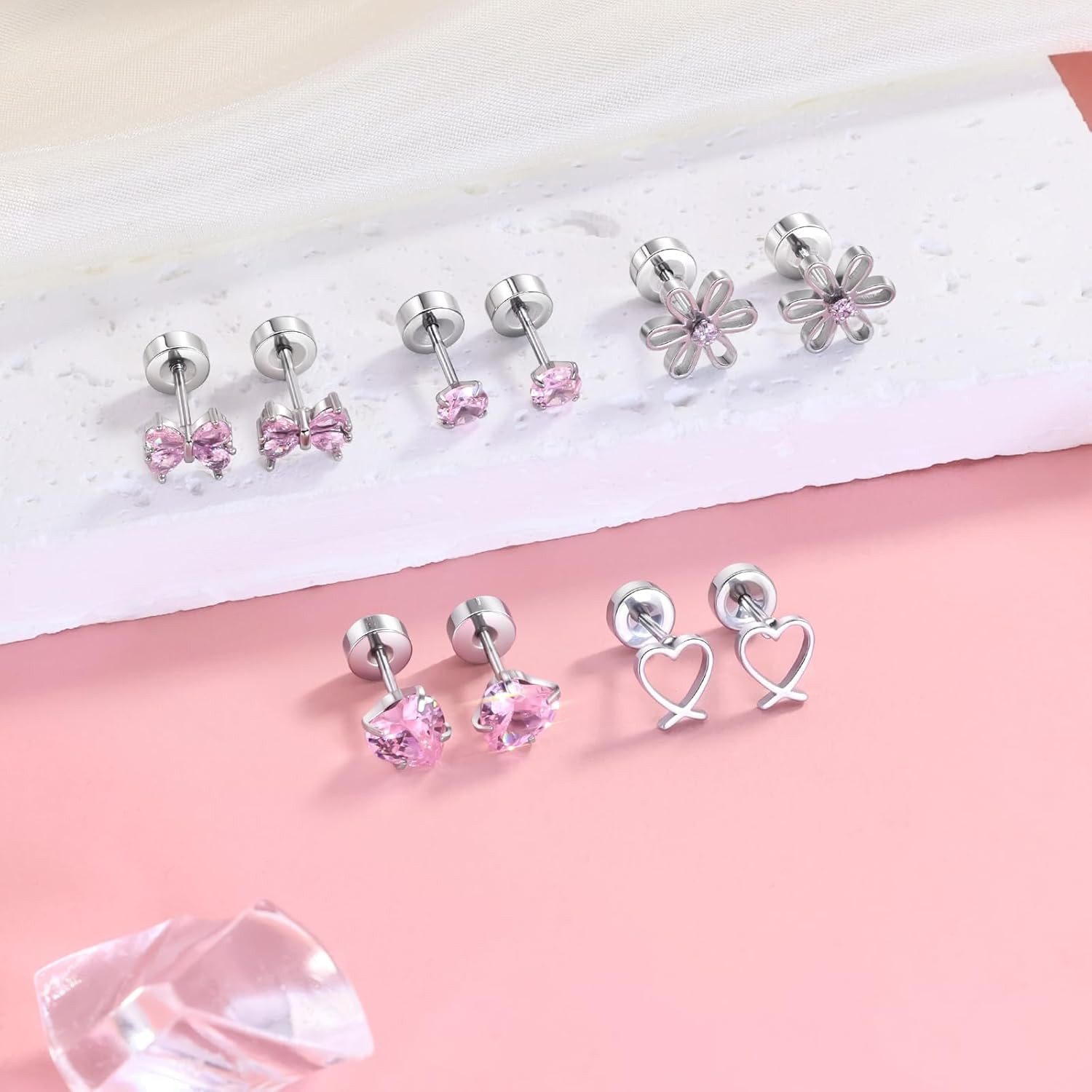 Hypoallergenic Screw Back Earrings Girls Kids Surgical Steel CZ Studs